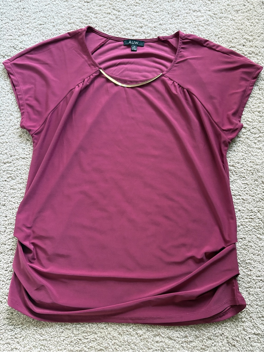 AUW Berry Short Sleeve Jewel-Neck Top with Gold Accent